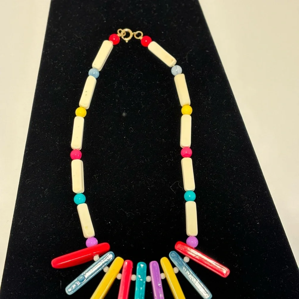 VTG Colorful Chunky Bead Necklaces Enamel Over Metal Cuff Bracelets Lot of 6